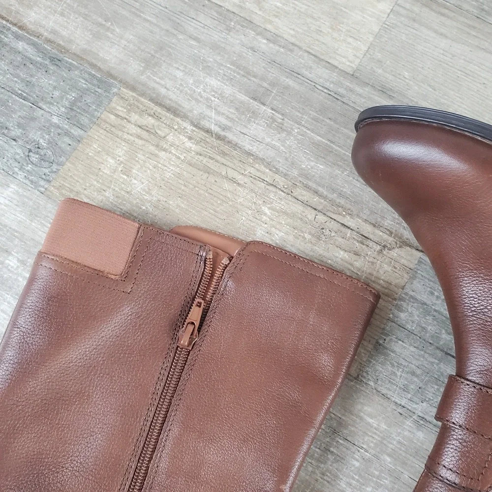Naturalizer‎ Jaya Womens Knee High Boots Sz 7 W Brown Leather Side Zip Round Toe